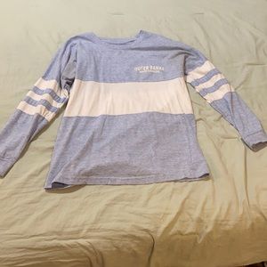 Exist outer banks long sleeve blue and white top
